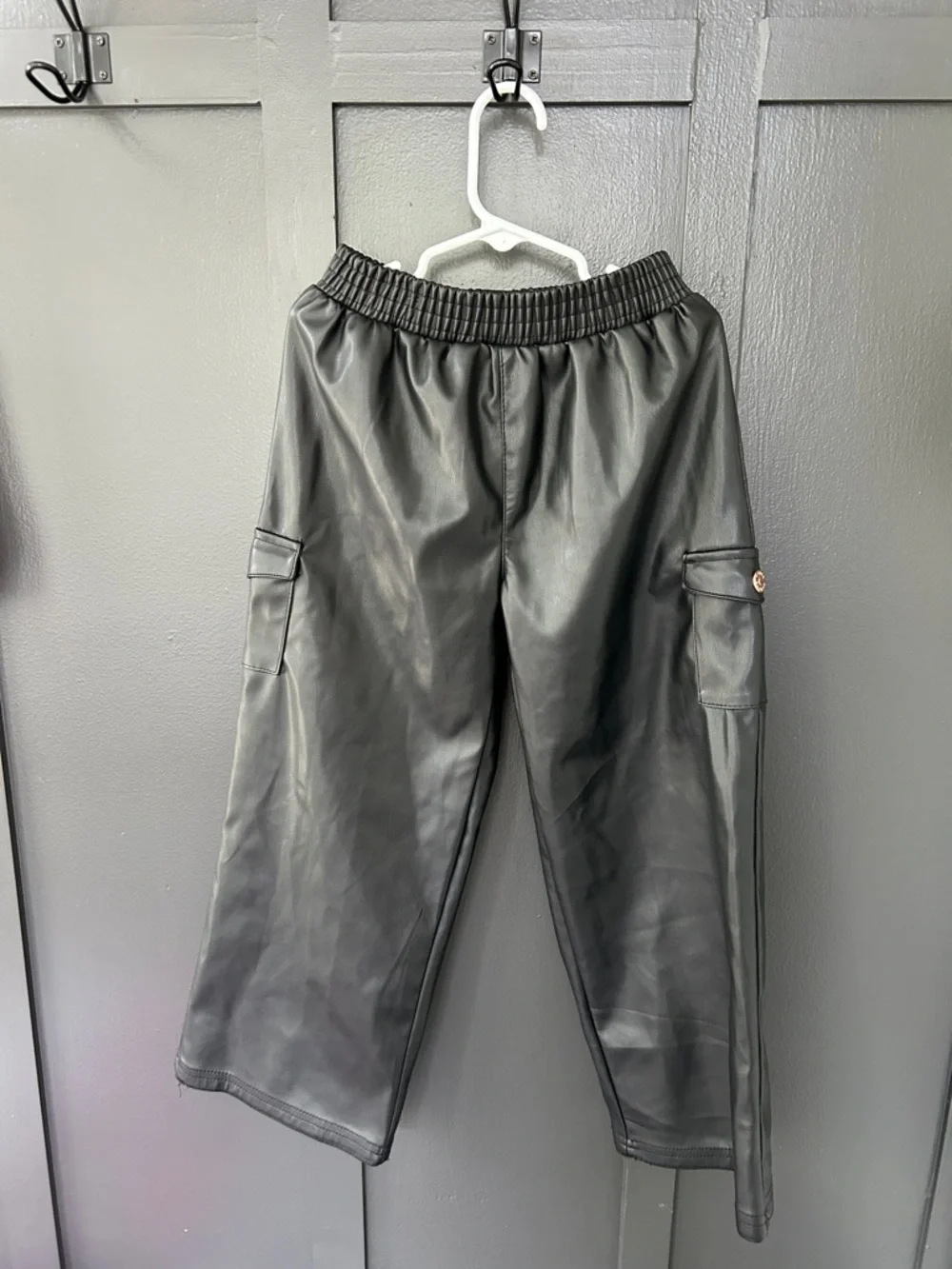 Vince Camuto Girls Black Faux Leather Cargo wide leg Pants - pockets - size 6x